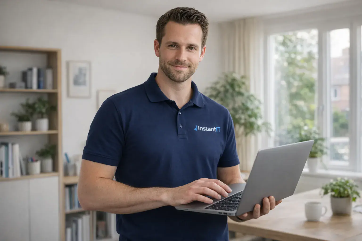 Lokale IT-specialist van InstantIT met laptop