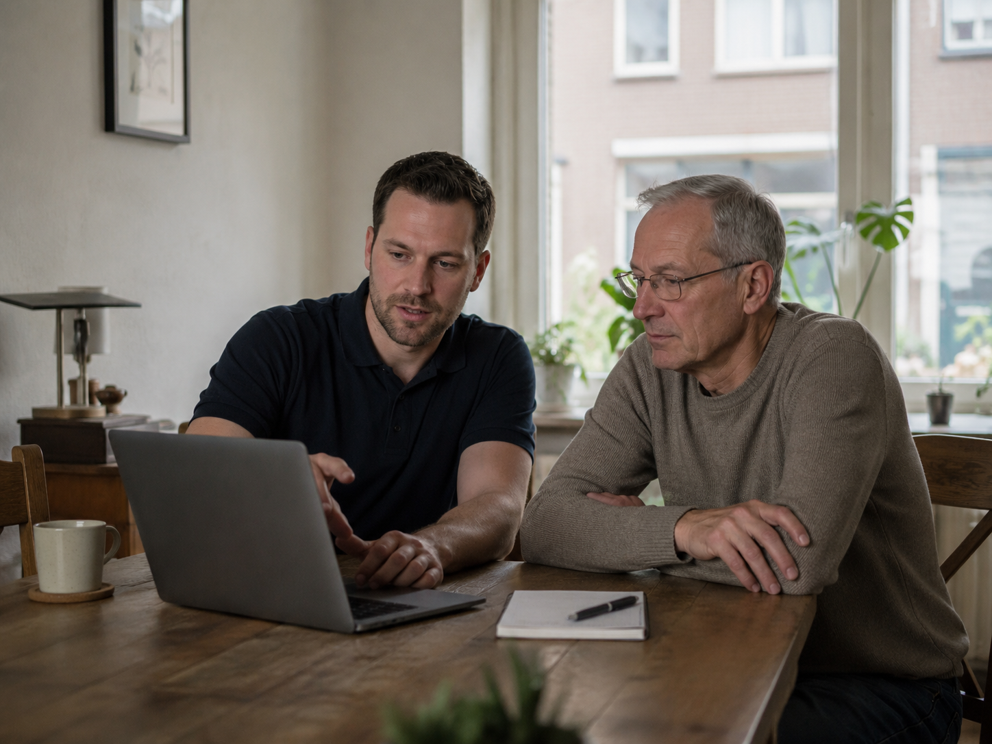 Rustige computerhulp aan huis met laptop